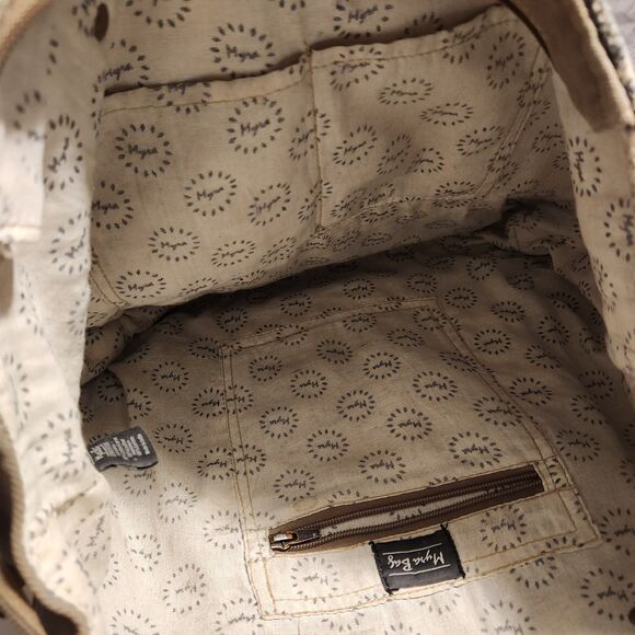 Myra Bag Abridge Weekender Bag Upcycled Beige & Black Canvas w/Leather Cowhide - Picture 8 of 11